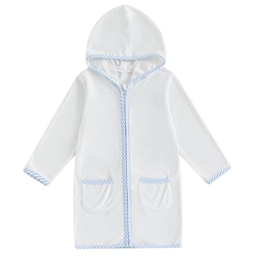 Image of Girls Boys Terry Cloth Swim Cover Up Zip Up Hooded Bathing Suit Coverup Wraps Kids Pool Beach Robe Cover-Up Kimono