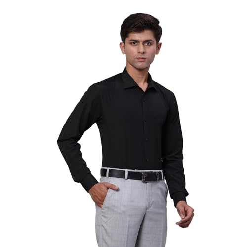 Image of Park Avenue Men Slim Fit Solid Pattern Cotton Blend Semi Cutaway Collar Full Sleeve Formal Shirt