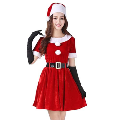 [Formemory] サンタクロース コスプレ 仮装 ワンピース クリスマス コスプレ サンタコス 4点セット セクシー サンタ衣装 クリスマス 衣装 ワンピース レディース 女性 コスプレ 仮装 萌え サンタ帽子付き クリスマス パーティー イベント 演出 宴会 学園祭 文化祭 (H)