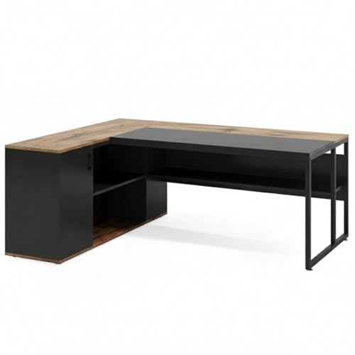 Image of TEKAVO Executive Table for Office | Director Table for Office Cabin | Wood Manager Desk with Storage Door | 180 cm Long Boss Desk | Left Side Storage