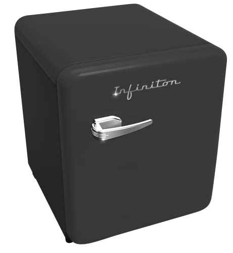 INFINITON CL-V48 - Frigorífico Vintage, Negro, 46L, 1 puerta, Chilling Area, Tirador vintage Look Inox, Silencio 41dB