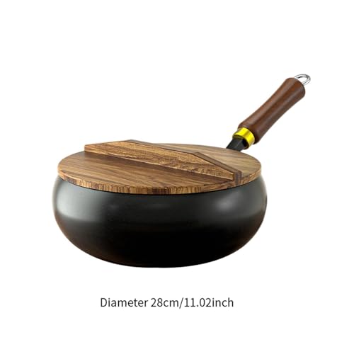 Wok tradicional de hierro fundido con mango de madera, grande miniatura 6