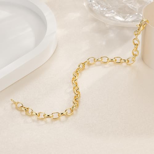 14K Gold Bracelets for Women O-Shaped Cable Chain Bracelet for Women Round-Edge Gifts Gold Jewelry Bracelets for Womens 6.5/7/7.5/8/9 in2