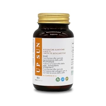 UP-SUN | Protezione Solare e Rigenerazione della Pelle | Compresse Vegetali con Vitamine | Previeni Eritemi e Scottature | Prolunga l'Abbronzatura | Integratore Betacarotene | 60 Compresse