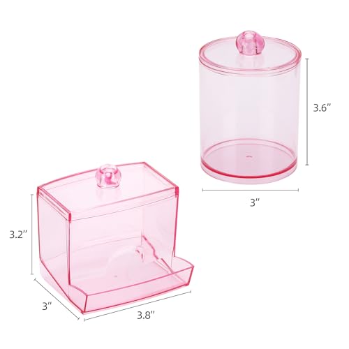 Image of Tbestmax Pink Qtips Dispenser Bathroom Container, 10 /12 oz Big Cotton Ball Holder, Apothecary Jar Organizer for Storage Cotton Swab, Round Pads, Floss Picks