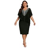 CHIACJYRSEDK Kleid Hochzeitsgast Damen Große Größen Etuikleid Elegant Business Kleid V Ausschnitt Cocktailkleid Knielang Midi Abendkleid Mollige Frauen Festlich Brautmutterkleider Hochzeit