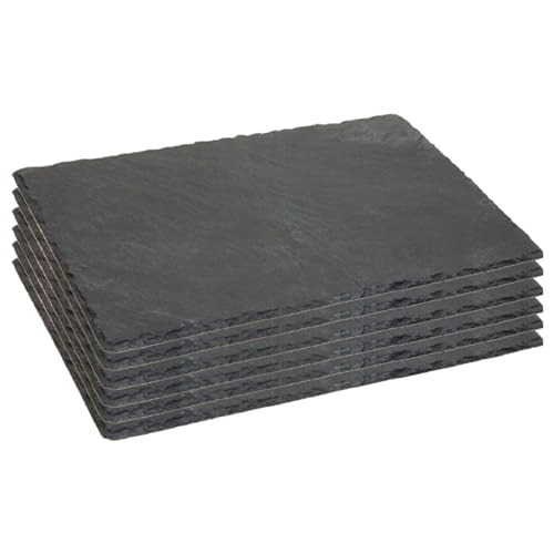 Tradineur - Pack de 6 Platos de Pizarra Rectangular, Bandeja para hosteleria, Servicio y degustación, Canto rústico, Tabla de Piedra Natural para Servir Aperitivos - 40 x 30 cm