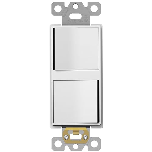 ENERLITES Double Paddle Rocker Decorator Switch, Ground Terminal, Clamp-Type Back Insert Wiring, Copper Wires Only, Single Pole, Residential/Commercial Grade, 15A 120-277VAC, 62834-W, White