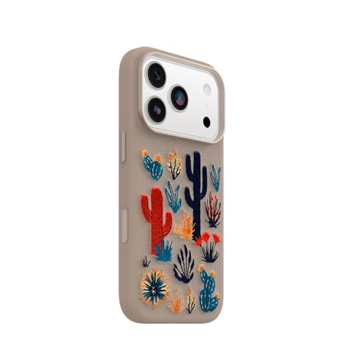 Image of OtterBox iPhone 17 Pro Symmetry Series Cactus Leather Embroidery Case - Cactus Garden - Grey - Textured, Embroidered Cactus Garden Artistic iPhone Case