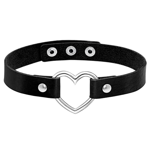 Nanafast Heart Choker Necklace for Women Adjustable PU Leather Punk Necklace Gothic Black Choker Collar Necklace Jewelry for Party Cosplay Decorations