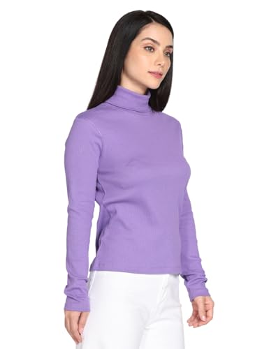 Image of TWIN BIRDS Women Cotton Turtle Neck Ribbed Tee | Full Sleeve Winter Top