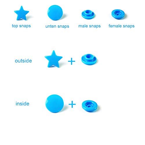 150 Sets Kam Snaps Star Shaped With Storage Box, Betterjonny 15-Colors Size 20 T5 Glossy Plastic Resin Fasteners Punch Poppers Closures No-Sew Buttons For Crafts Cloth #TOP1