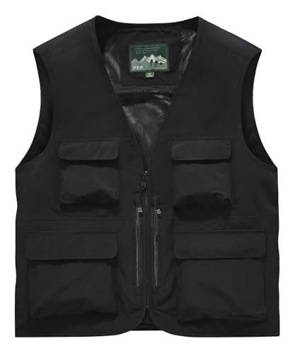 OlyljpinZ Chaleco de pesca para hombre, chaleco utilitario de trabajo al aire libre, multibolsillo, safari, caza, senderismo, camping, chaleco ligero, transpirable, sin mangas, chaqueta de secado