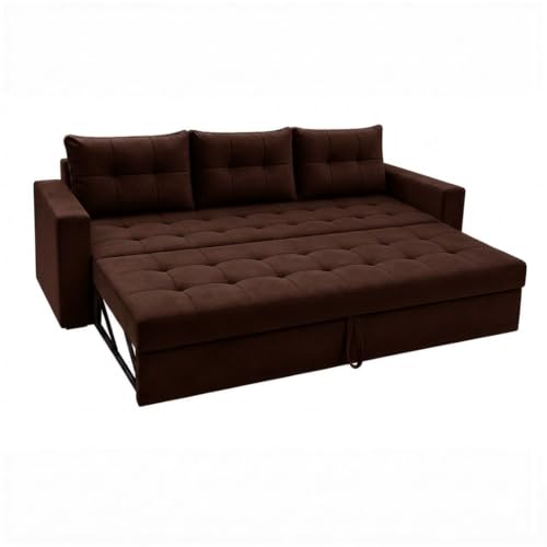 Image of FURNY Tressa 3 Seater Fabric Pull-Out Sofa Cum Bed Function (Dark Brown) | Luxury Velvet Suede Finish | Durable Comfort Sofa Bed for Modern Living Room & Office Spaces