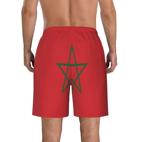 Flag of Morocco Men's Beach Pants-Quick-Dry & Comfortable Mens Beach Shorts for Men, Perfect for Surfing and Everyday Wear White3