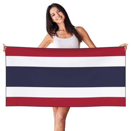 OKFSTY Serviette de plage en velours imprimé drapeau de la Thaïlande - Séchage rapide - Absorbante - Pour le camping, la gym, la piscine, le bain, les...