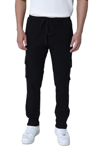 Image of Hubberholme Men's Regular Fit Cotton Trousers, Ankle Length Button & Drawstring Waist Cargo Chinos