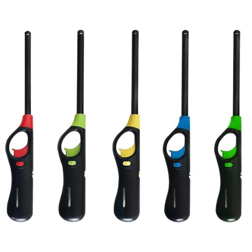 ANGIX 5 x Multipack Large BBQ Lighters Refillable Safety Gas Candle Fire Lighter for Kitchen,...