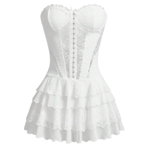Robe sexy pour femmes avec soutien-gorge sans bretelles à armatures et jupe bouffante en dentelle