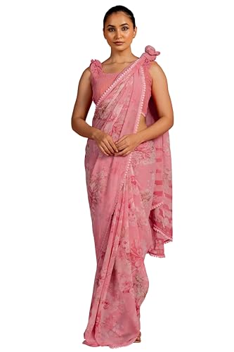 Image of MIRCHI FASHION Saree for Woman Georgette Floral and Leaf Printed | Elegant Farewell and Ceremonial Women's Sari with Blouse Piece