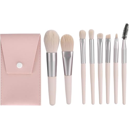 Kit Com 8 Pincéis Cerdas Macias Para Maquiagem Com Estojo (Rose)