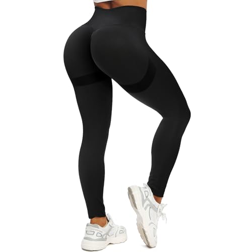 FITTOO Black Gym Leggings for Women UK High Waisted Scrunch Butt Leggings Seamless Workout Yoga Pants for Girls Running Sports Fitness Black, S FITTOO Black Gym Leggings for Women UK High Waisted Scrunch Butt Leggings Seamless Workout Yoga Pants for Girls Running Sports Fitness Black, S