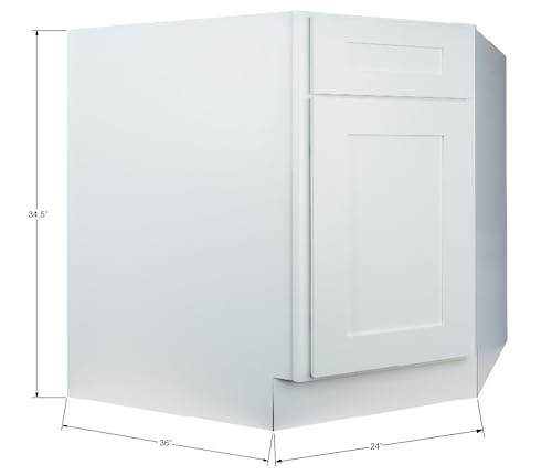 Hollywood Fabiani Design Corner Sink Base Kitchen Cabinet 36 in. W x 24 in. D x 34.5 in. H in Shaker White Ready to Assemble