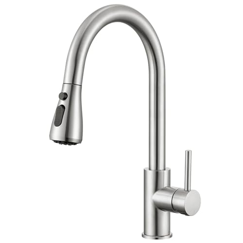 Ribech Robinet de Cuisine Rétractable, Robinets avec Douchette à Retour Automatique, Tête Pivots à 360°, 2 Fonctions de Pulvérisation, Acier Inoxydable