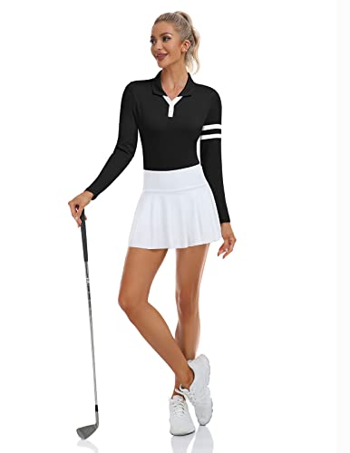 Soneven Women's Golf Polo Shirts - Moisture Wicking Long Sleeve Collared V-Neck4