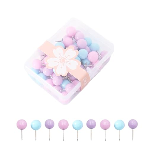 50 piezas de pequeños alfileres de cabeza redonda, coloridos alfileres de cabeza redonda, tablón de anuncios para el hogar y la oficina o alfileres de decoración de pared de tablero de corcho