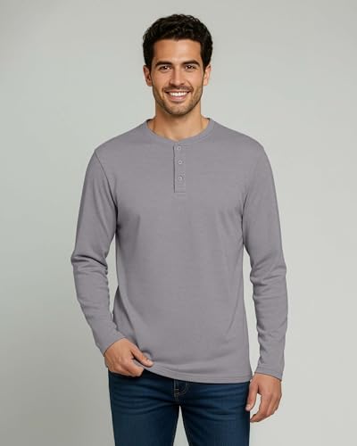 Image of Real Essentials 3 Pack: Mens Casual Long & Short Sleeve Cotton Henley Lightweight Button T-Shirt, Long Sleeve - Set