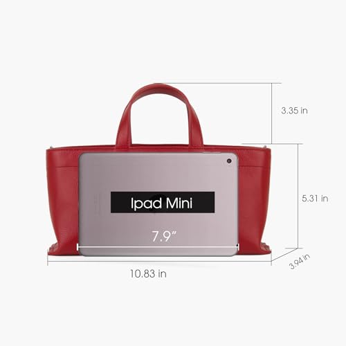 Image of DONNAIN Premium Full Grained Leather Simple Tote Handbag for Women, Shoulder Crossbody Bag with Adustable Shoulder Strap (Red, Small)