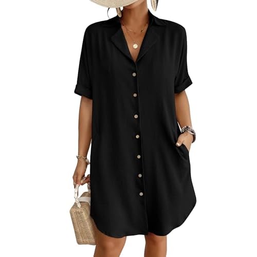 Bsubseach Womens Bathing Suit Cover Ups Bikini Swimsuit Coverup for Women 2026 Button Down Beach Dress Shirt Black X-Large