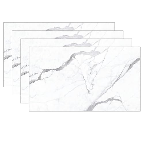 eacommerce - Pannello UV Effetto Marmo | Rivestimento Murale in PVC | Resistente all'Umidità | Facile da Installare | Paraschizzi Ideale per Cucina | 60x120 cm, Set da 4 Pezzi - Colore Bianco