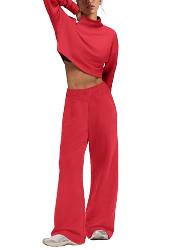 Panadila Women 2 Piece Lounge Set Matching Sweat Sets Mock Neck Sweatshirt and Wide Leg Sweatpants Casual Fall Outfits3