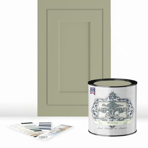 ALL-IN-ONE Paint by Heirloom Traditions, Willow (Soft Sage), Quart - Durable cabinet and furniture paint. Built in primer and top coat, no sanding needed. Includes our 30 featured color card.