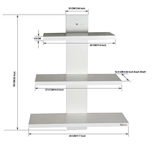 Image of Madhuran Engineered Wood Wall Mounted Home Decor Books Shelf Racks (Tier 3, White) / Living Room Bedroom Bathroom Office Study Storage Shelves Furniture Self