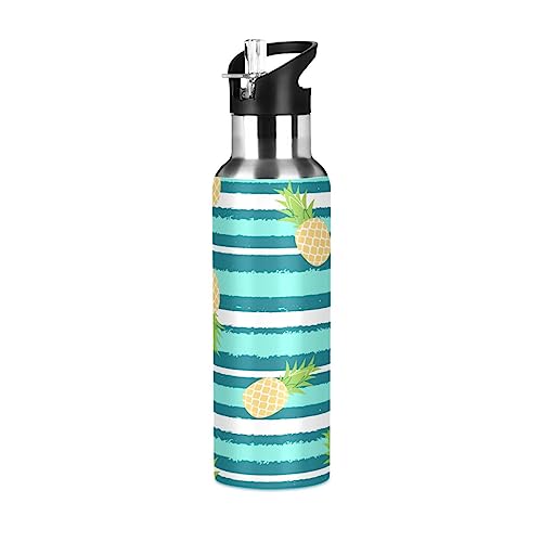 Garrafa de &aacute;gua esportiva com isolamento Pineapple-19 Garrafa de &aacute;gua motivacional com canudo...