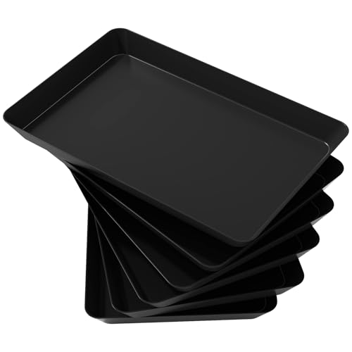 Lifewit Bandeja Cocina de Plástico, Bandejas para Servir Comida, Tabuleiro Decorativas para Fiestas, Tabuleiro Reutilizable Sin BPA para Aperitivos, Galletas, Donetes, 36.7 x 24 cm, Pack de 6, Negro