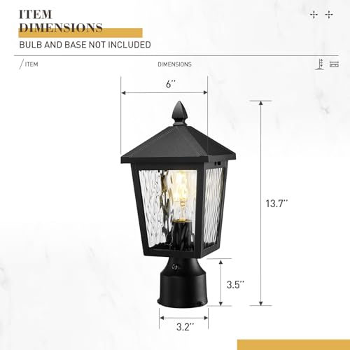 Image of zeyu Lantern Post Light Fixture with Photocell Sensor, 13.7 Inch Dusk to Dawn Outdoor Post Lighting, Exterior Pole Lighting Fixture with Water Ripple Glass, 20076PS-PC BK-WP