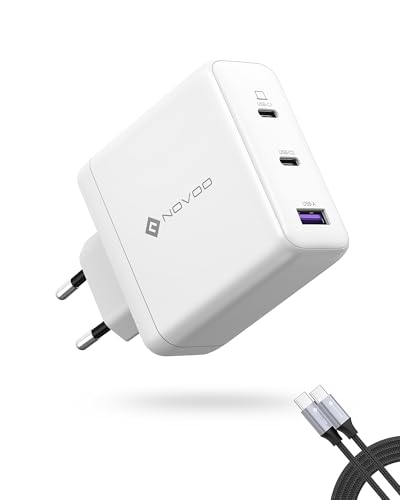 NOVOO Cargador USB C 120W GAN III con 3 Puertos, Cargador Rápido de Pared con 1M Cable Tipo-C PD 100W, para MacBook Pro 14'', DELL XPS 13, iPad Pro, iPhone 16, Galaxy S23, Note 20, Apple Watch