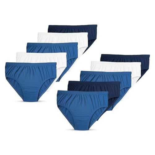 Belvian Lot de 10 slips 100 % coton pour garçon - Culottes douces et respirantes, pour enfants de 2 à 16 ans, Mélange bleu et blanc, 13-14 ans