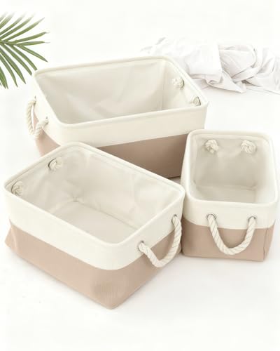Opiniones de Cestos de almacenaje que puedes comprar esta semana. 46 MAIXONIC Cajas Almacenaje de Tela, 3 Piezas Cestas de Almacenamiento de Tela con Asas,Cestas de Organizdoras de Grandes de Plegable , Juguetes, Baño, Estantería y...