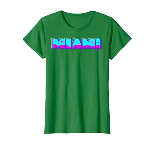 Miami - Florida Vaperwave Synthwave 80s Style Retro Design T-Shirt, Women, Kelly Green, Large