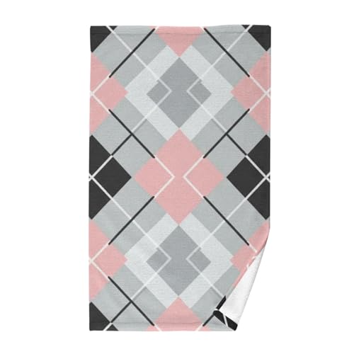 GuoChe Toalla de baño pequeña con diseño de rombos rosa, negro y gris, 40,6 x 71,1 cm