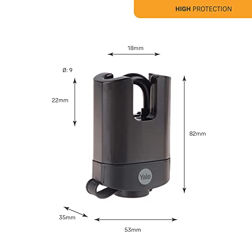 Image of YALE Y221B /52 /125 /1 - Brass Closed Shackle Padlock (51mm) - Black Outdoor Weatherproof Lock for Chain, Door, Gate, Toolbox - 3 Keys - HIGH Security