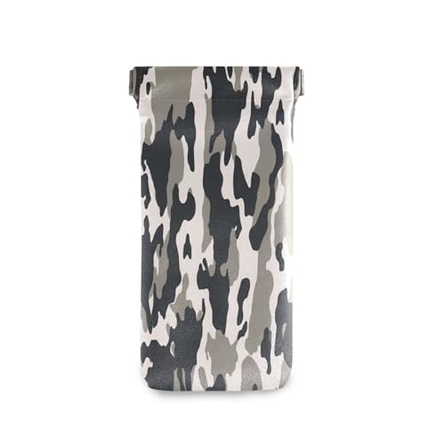 FLildon Gray Camouflage Eyeglasses Pouch Squeeze Top Sunglasses Case Soft PU Leather Eyeglass Bag for Men Women