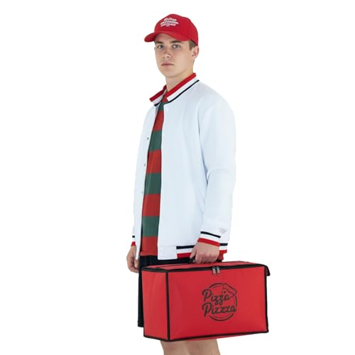 Voslett Men Little Nero’s Pizza Delivery Driver Costume White Jacket and Red Hat Christmas Party Outfit, White, 3XL