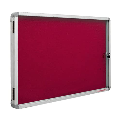 Image of ALKOSIGN Astra Acrylic Cover and Felt Notice Board RED 4 ft x 5 ft (Landscape with Single Door)| Lockable Noticeboard | Bulletin Board | Transparent Cover| Pinup Board with Aluminum Frame(Large)
