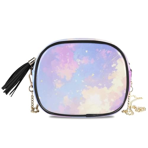 Sac à bandoulière ciel étoilé en PU multicolore avec pompon chic pour filles